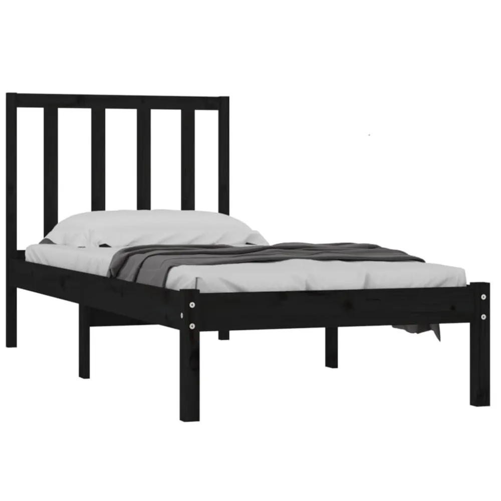Estrutura de cama solteiro 90x190 cm pinho maciço preto
