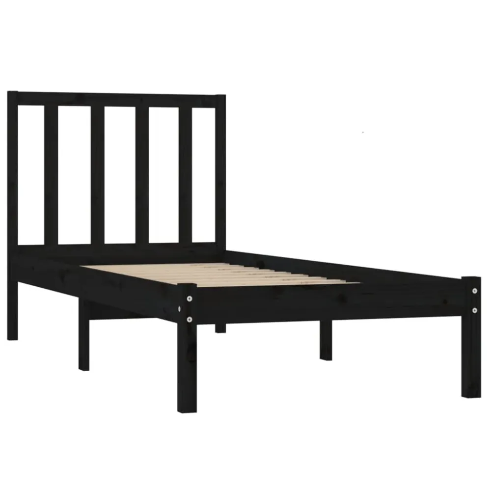 Estrutura de cama solteiro 90x190 cm pinho maciço preto