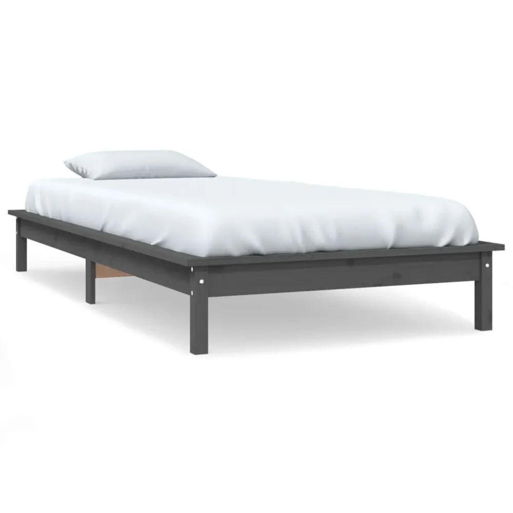Estrutura de cama de solteiro 90x190 cm pinho maciço cinzento