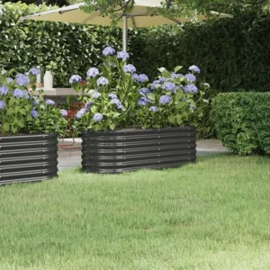 Canteiro elevado jardim 114x40x36 ço revestido pó antracite Clicnbuy