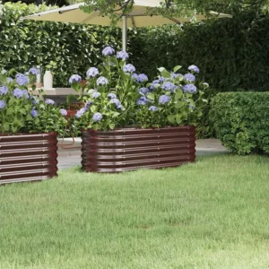 Canteiro elevado jardim 114x40x36cm ço revestido pó castanho Clicnbuy