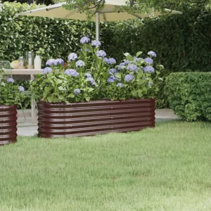 Canteiro elevado jardim 152x40x36cm ço revestido pó castanho Clicnbuy