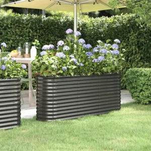 Canteiro elevado jardim 152x40x68 ço revestido pó antracite Clicnbuy
