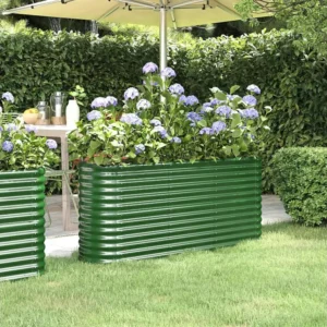 Canteiro elevado jardim 152x40x68 cm ço revestido pó verde Clicnbuy