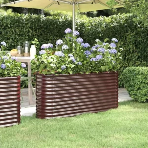 Canteiro elevado jardim 152x40x68cm ço revestido pó castanho Clicnbuy