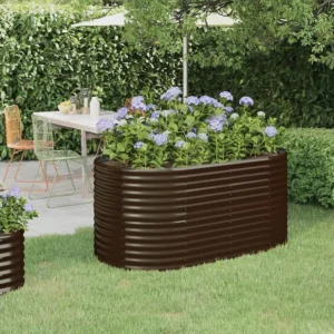Canteiro elevado jardim 152x80x68cm ço revestido pó castanho Clicnbuy