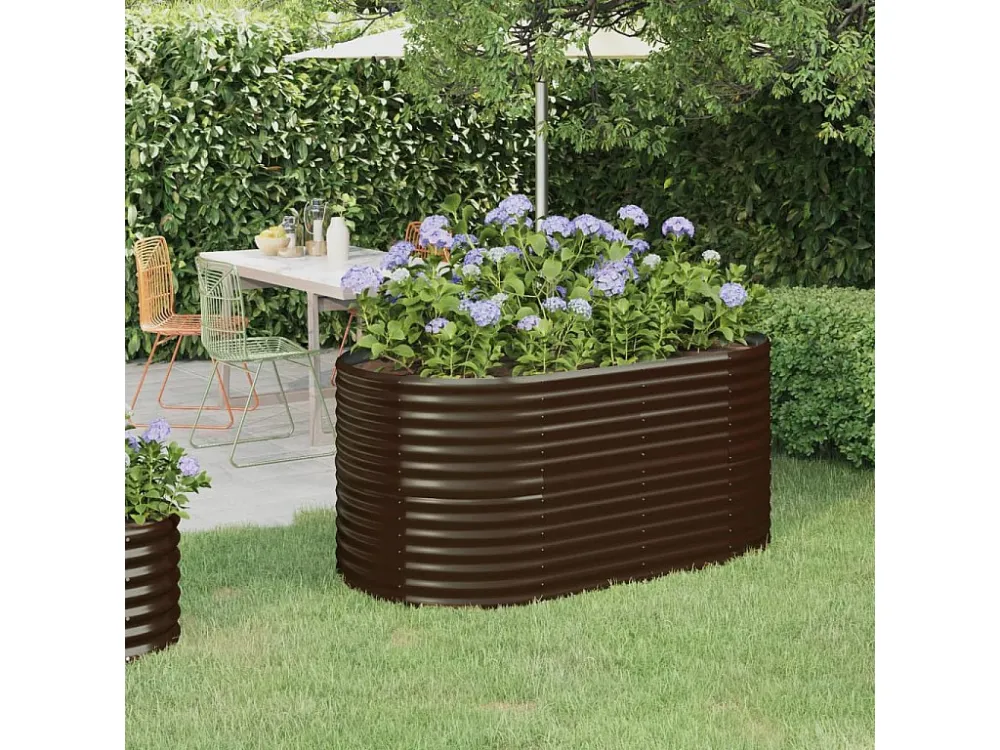 Canteiro elevado jardim 152x80x68cm ço revestido pó castanho Clicnbuy