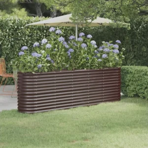 Canteiro elevado jardim 224x40x68cm ço revestido pó castanho Clicnbuy