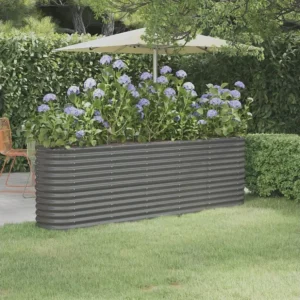 Canteiro elevado jardim 224x40x68cm ço revestido pó cinzento Clicnbuy