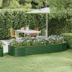 Canteiro elevado jardim 249x100x36 cm ço revestido pó verde Clicnbuy