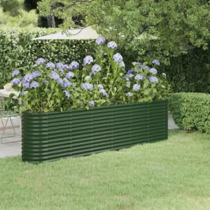 Canteiro elevado jardim 260x40x68 cm ço revestido pó verde Clicnbuy