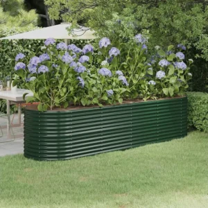 Canteiro elevado jardim 296x80x68 cm ço revestido pó verde Clicnbuy
