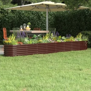 Canteiro elevado jardim 332x40x36cm ço revestido pó castanho Clicnbuy