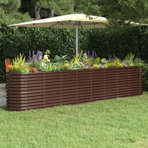 Canteiro elevado jardim 332x40x68cm ço revestido pó castanho Clicnbuy