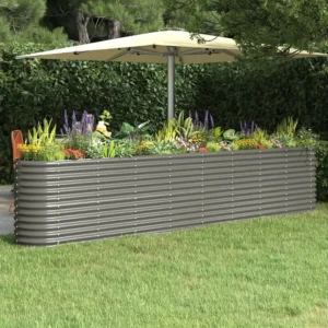 Canteiro elevado jardim 332x40x68cm ço revestido pó cinzento Clicnbuy