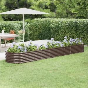 Canteiro elevado jardim 368x80x36cm ço revestido pó castanho Clicnbuy
