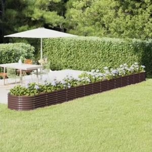 Canteiro elevado jardim 620x80x36cm ço revestido pó castanho Clicnbuy