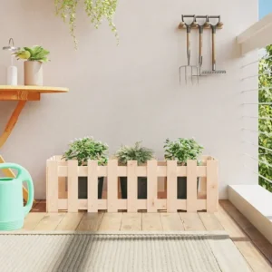 Canteiro elevado com design de cerca 100x30x30 cm pinho maciço com Prateleira de Cultivo Integrada