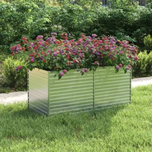 Canteiro elevado de jardim 160x80x77cm ço galvanizado prateado Design com Furos de Respiração