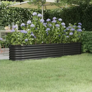 Canteiro elevado jardim 224x40x36 ço revestido pó antracite | Resistente Geada |