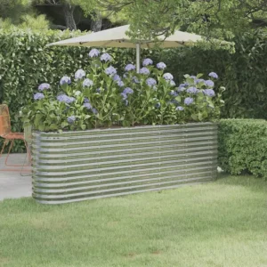 Canteiro elevado jardim 224x40x68cm ço revestido pó prateado Design com Furos de Respiração