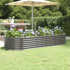 Canteiro elevado jardim 224x80x36cm ço revestido pó cinzento com Prateleira de Cultivo Integrada