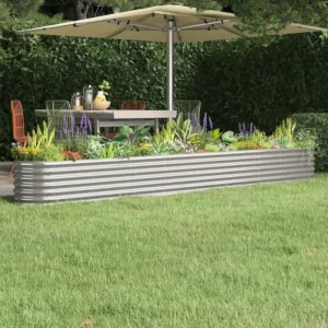 Canteiro elevado jardim 332x40x36cm ço revestido pó prateado com Pés Elevadores