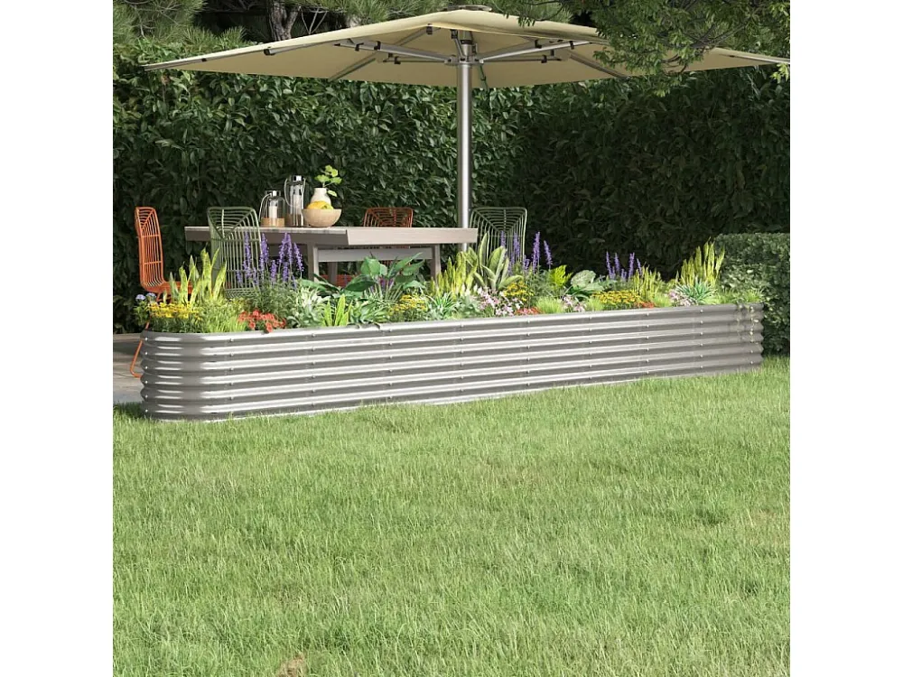 Canteiro elevado jardim 332x40x36cm ço revestido pó prateado com Pés Elevadores