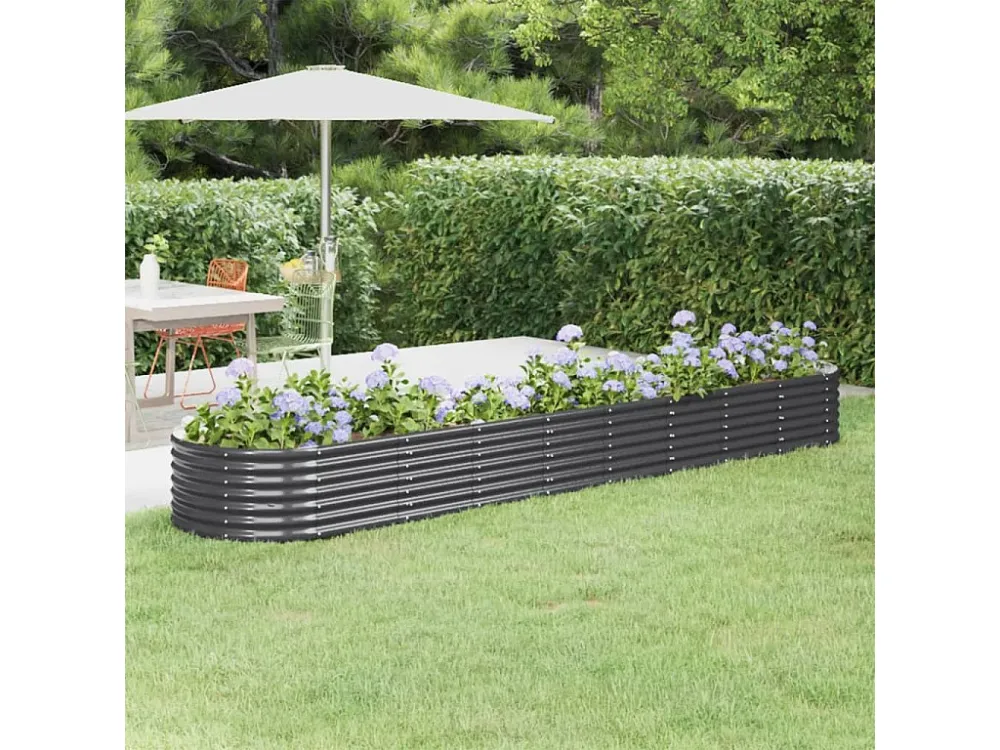 Canteiro elevado jardim 368x80x36 ço revestido pó antracite com Sistema de Drenagem