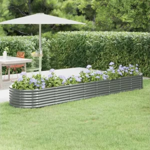 Canteiro elevado jardim 368x80x36cm ço revestido pó cinzento com Pés Elevadores