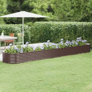 Canteiro elevado jardim 440x80x36cm ço revestido pó castanho com Pés Elevadores