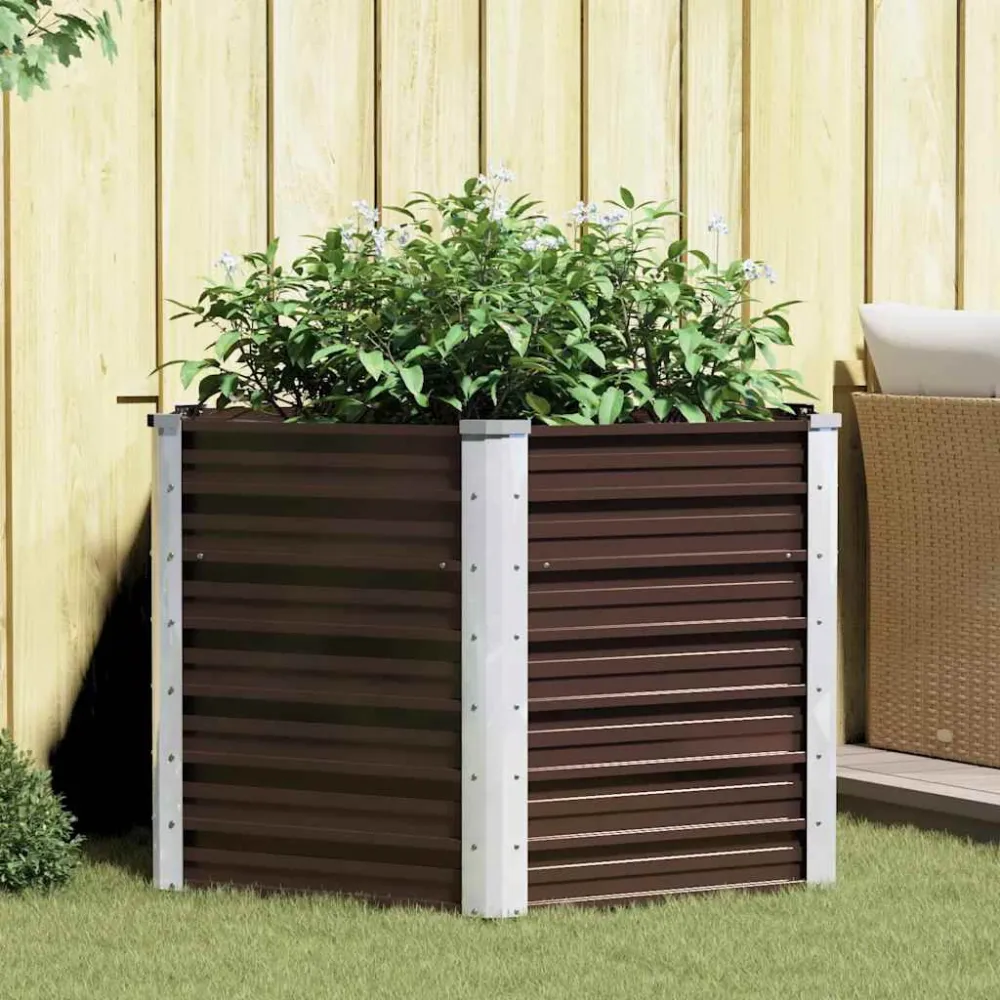 Canteiro elevado jardim ço galvanizado 129x129x77 cm castanho com Sistema de Drenagem