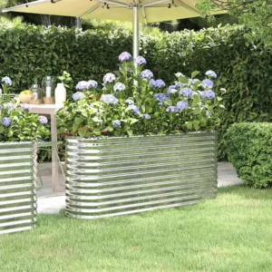 Prato Coletor Canteiro elevado jardim 152x40x68cm ço revestido pó prateado