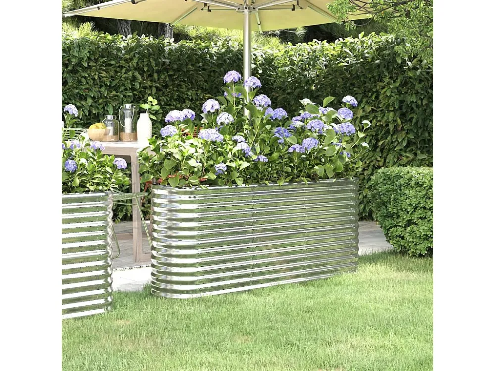 Prato Coletor Canteiro elevado jardim 152x40x68cm ço revestido pó prateado