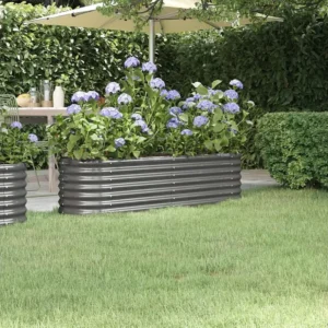 Premium Resistente Intempéries Canteiro elevado jardim 152x40x36cm ço revestido pó cinzento