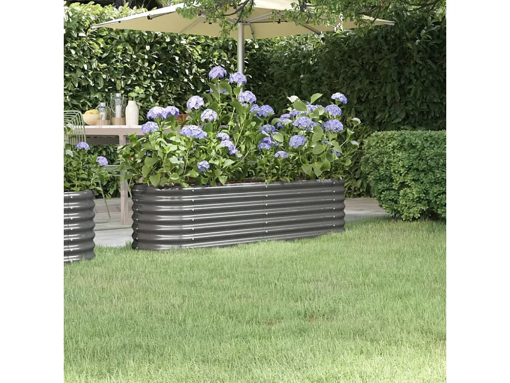Premium Resistente Intempéries Canteiro elevado jardim 152x40x36cm ço revestido pó cinzento