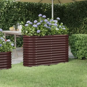 Vaso Autoirrigável Canteiro elevado jardim 114x40x68cm ço revestido pó castanho