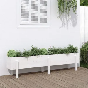 Vaso Autoirrigável Canteiro elevado de jardim 160x30x38 cm pinho maciço branco