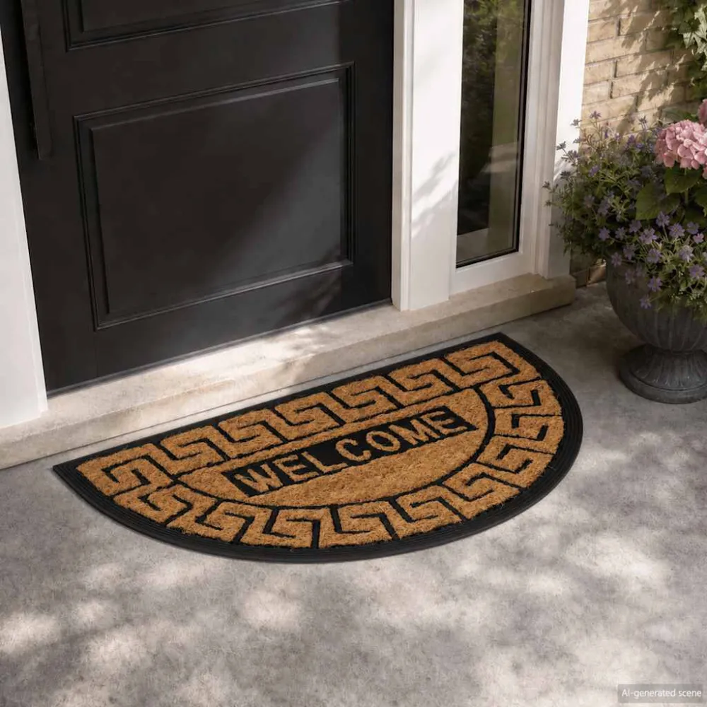 Capacho Personalizado Tapete de porta semicircular 45x75 cm borracha e fibra de coco