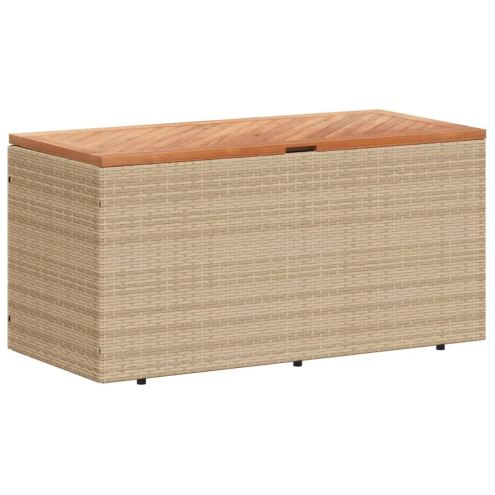 Caixa arrumação jardim 110x50x54 cm vime PE/acácia maciç bege com Alças de Transporte