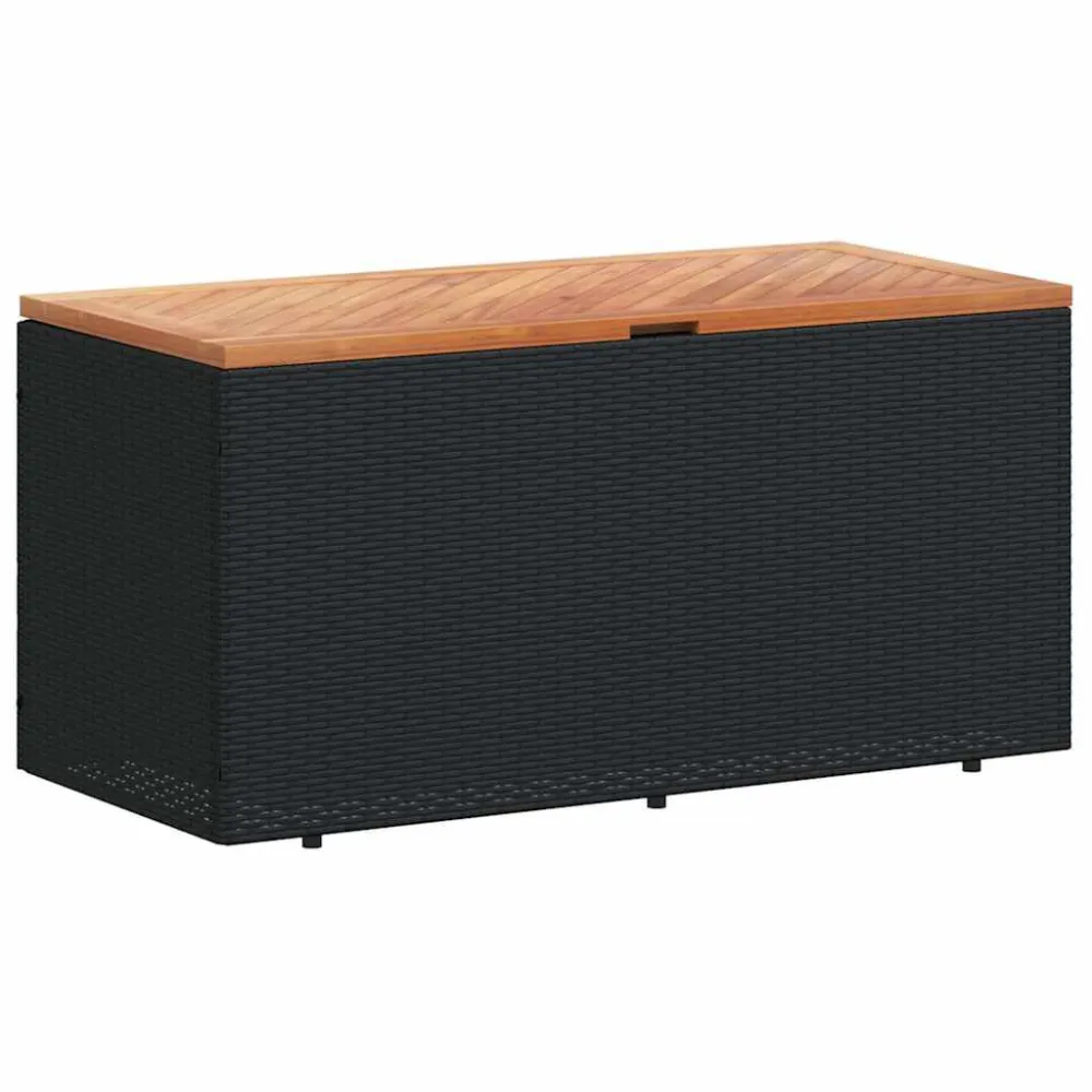 Caixa arrumação jardim 110x50x54 cm vime PE/acácia maciç preto para Mesa e Cadeiras