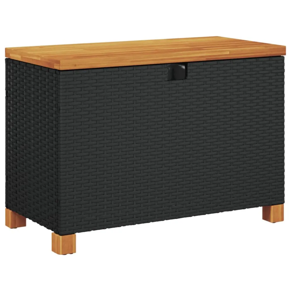 Caixa arrumação jardim 80x40x48 cm vime PE/acácia maciç preto Tamanho Único
