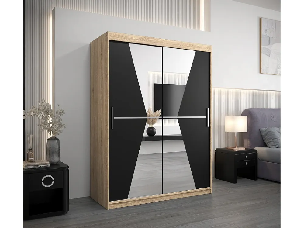 Armário Maroko com portas de correr 200/150/62 2 puertas (sonoma/preto) para Conjuntos de Jardim