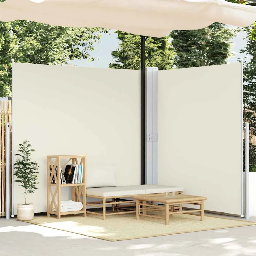 Toldo lateral retrátil duplo para pátio 170x600 cm creme para Guardar no Inverno
