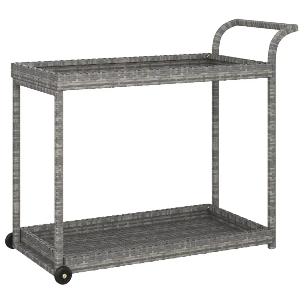 Carrinho de bar 100x45x83 cm vime PE cinzento com Prateleira para Garrafas
