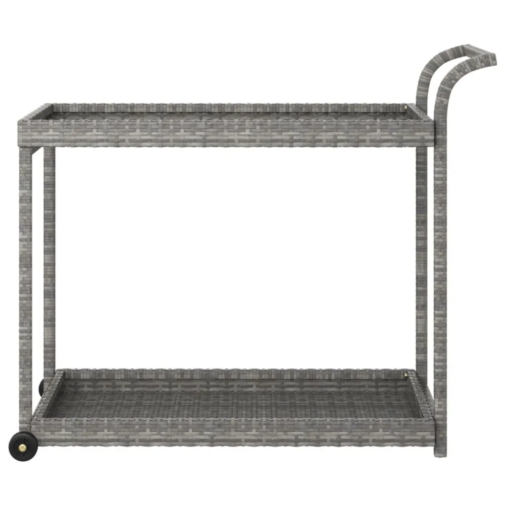 Carrinho de bar 100x45x83 cm vime PE cinzento com Prateleira para Garrafas