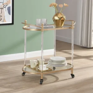 Carrinho de cozinha com rodas em vidro temperado e metálico transparente e dourado NOVINA