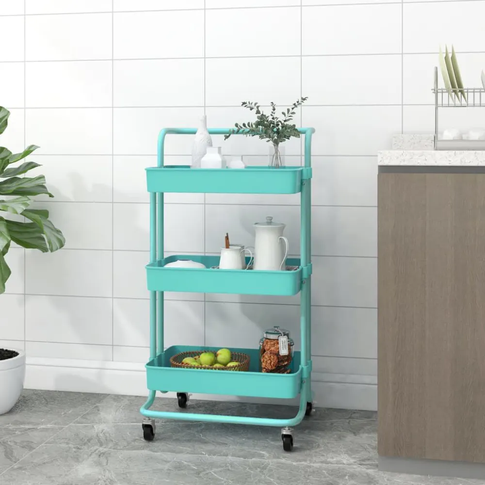 Carrinho cozinha 3 prateleiras ferro/ABS 42x35x85 cm turquesa com Ganchos Incluídos