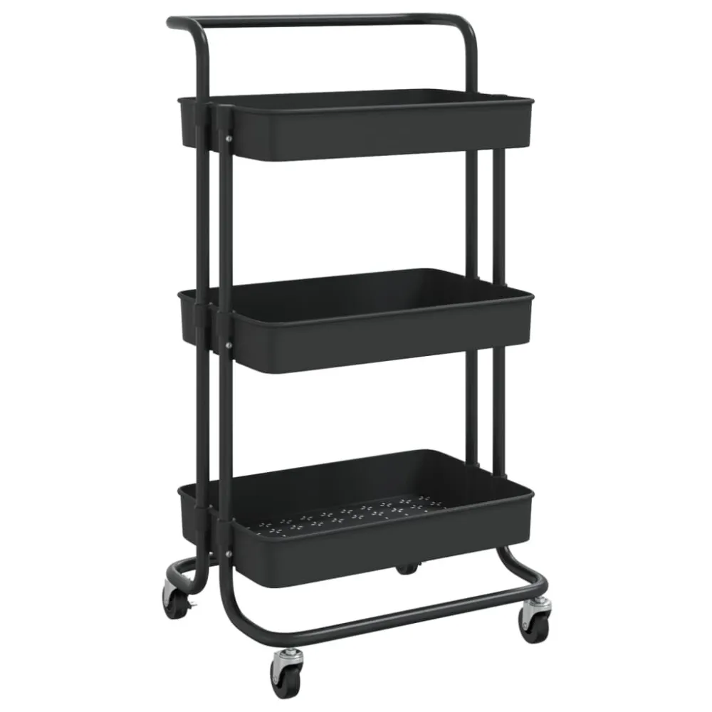 Conjunto de Acessórios Carrinho cozinha com 3 prateleiras ferro/ABS 42x35x85 cm preto
