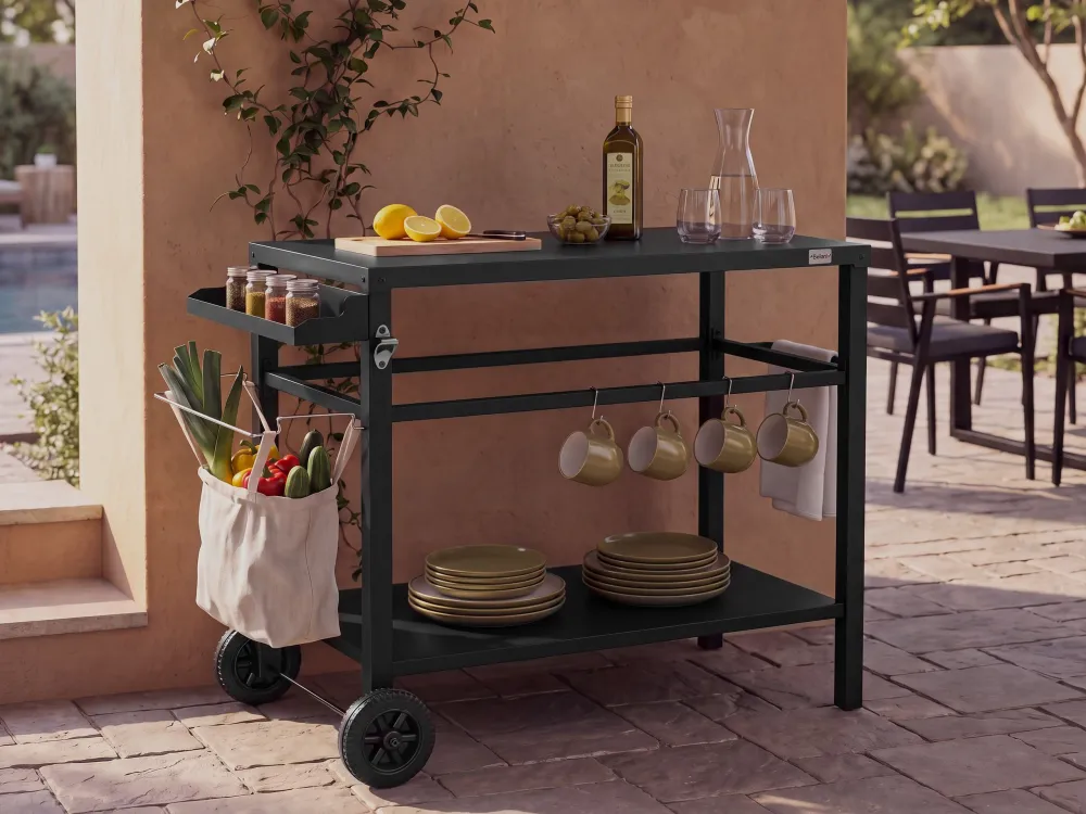 Inox ço Inoxidável Carrinho de cozinha para jardim em metálico preto STALETTI